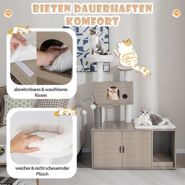 Дім-кігтеточка для котів COSTWAY з будиночком, ігровим м'ячиком та подушкою, сірий, 95x55,5x132 см