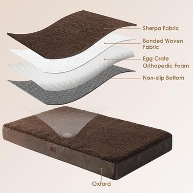 Ортопедичне ліжко для собак середніх порід EHEYCIGA 89x58x9 см, м'яке, знімний чохол, коричневе