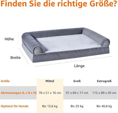 Лежак для собак та домашніх тварин Amazon Basics, знімний чохол, сірий, 76x51x16 см, поролоновий матрац
