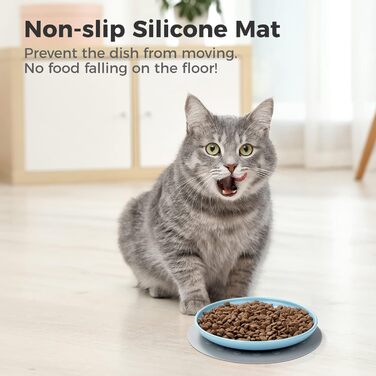 Керамічні миски для котів, 3 шт. з антиковзними килимками, широкі та плоскі миски для котів та кошенят, білі (триколірні)