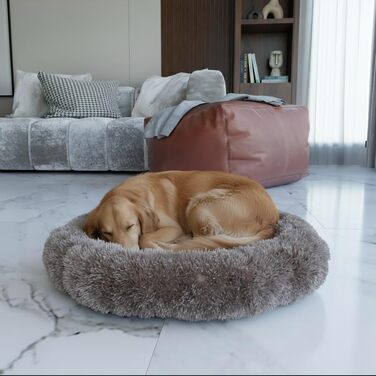 Кругле ліжко для собак Benno® BALU 70x70x16 см, кавовий колір, м'яке ліжко з поліестеру, з поліпропіленовою начинкою, миється, з неслизьким дном, з іграшкою-кісткою