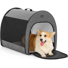 Складана переносна дихаюча сумка-бокс для собак Petsfit M, сіра, із вигнутим дизайном, антивідкривною блискавкою та плюшевою подушкою, для дому