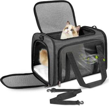 Транспортна сумка для кота/собаки до 5 кг, сіра, 43 x 28 x 28 см