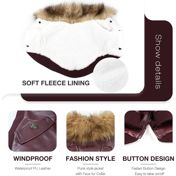 Шкіряна зимова куртка для собак Nasan Hundeantel, червона (XXL), водонепроникна