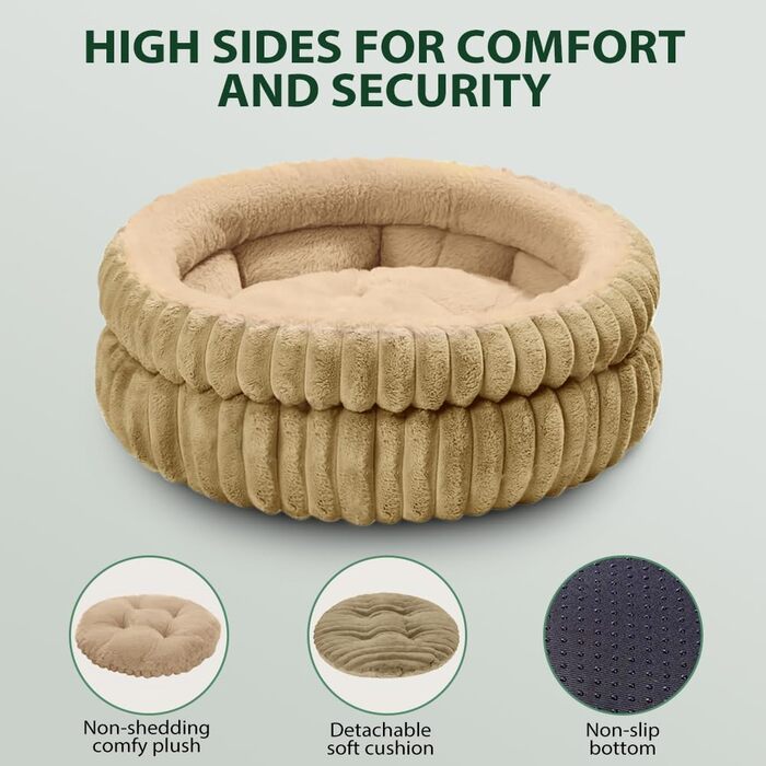 М'яке ліжко для котів та маленьких собак, 60x60x20 см, коричневе, плюшеве, для сну