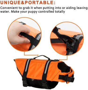 Жилет рятувальний для собак FainFun Orange, M, для малих та великих собак, регульований розмір, Ripstop, світловідбивачі