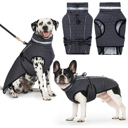 Водонепроникний зимовий теплий куртка для собак з підсумком для повідка. Підходить для малих, середніх та великих собак. Сірий колір.