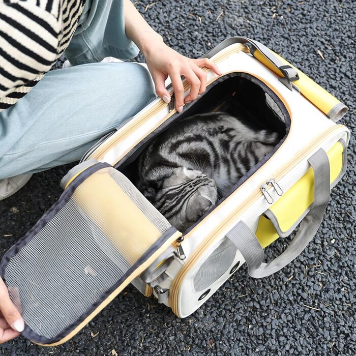 Транспортна переноска для котів та собак LUCKDANO, складана, з регульованим ременем, міцна, стильна (жовта)