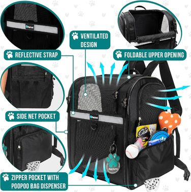 Рюкзак для котів та собак PetAmi Medium, чорний, з вентиляцією, для подорожей та перевезення в літак