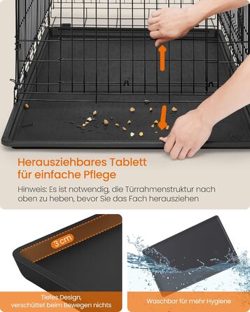 Клітка для собак Feandrea, 120 x 72,5 x 109 см, металева, XXL, для великих собак, з подвійною дверцятами, чорна, PPD015B01