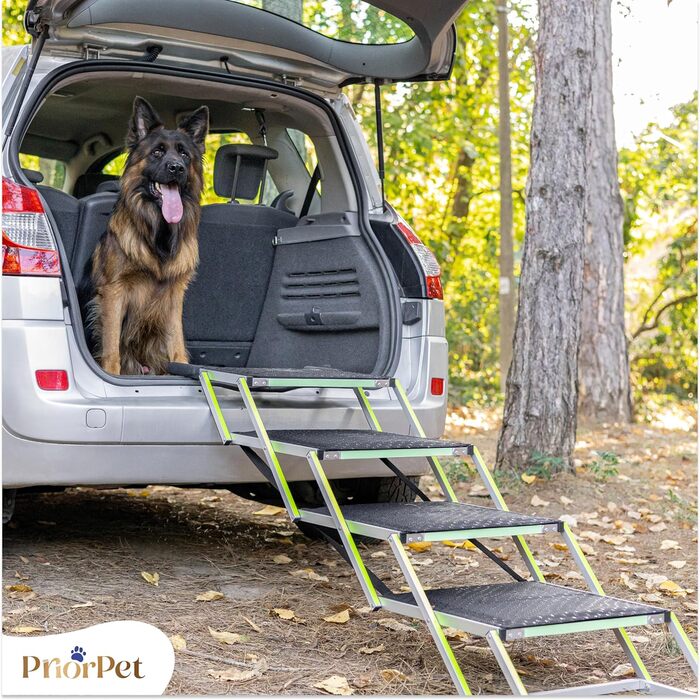 Сходинки для собак у машину – складні, широкі, для великих собак, 4 сходинки, до 105 кг, світяться в темряві, захист суглобів