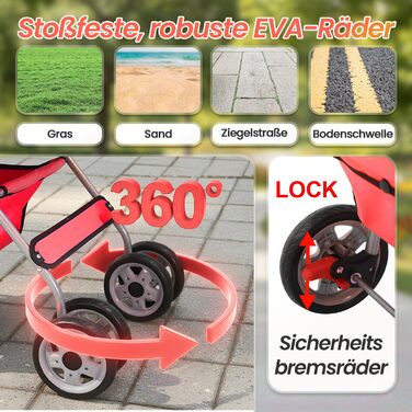 Візок для собак FDW, складний, для котів та собак з обертовими колесами на 360°, з кошиком для зберігання, подушкою та сітчастими віконцями, тримачем для напоїв, до 15 кг, червоний