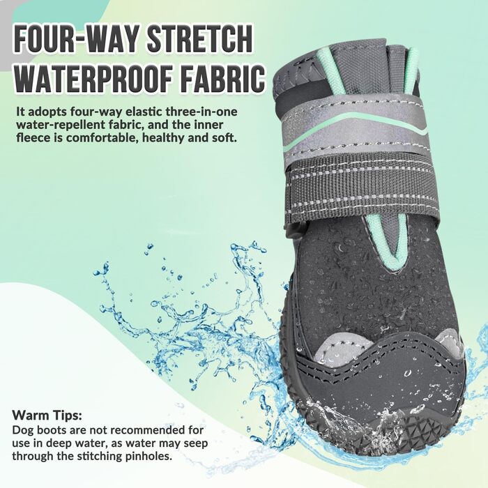 Чоботи для собак SlowTon, захист лап, 4 шт. Дихаючі собачі чоботи для активного відпочинку на вулиці з неслизькою підошвою, регульованою застібкою-липучкою, відбиваючими елементами. Підходять для собак маленьких, середніх та великих порід. Колір: Чорний. 