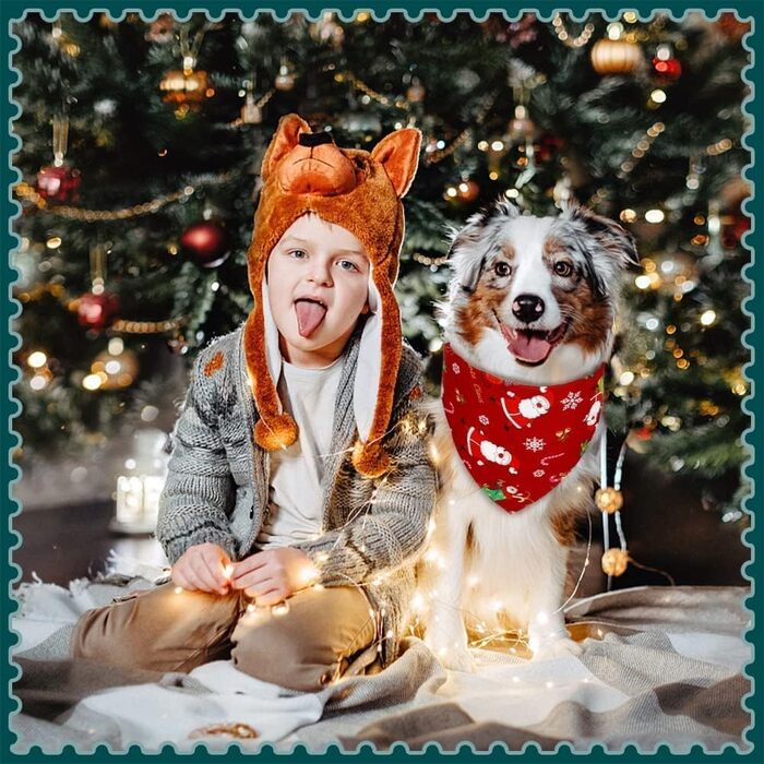 Набір з 2 шт. великих трикутних нашийників та шарфів для тварин - Різдво, собаки, коти, подорожі