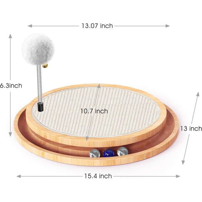 Кігтеточка з сизалю для котів з дзвіночком та м'ячиком, інтерактивна іграшка-кульова дорога для фізичних та ментальних вправ