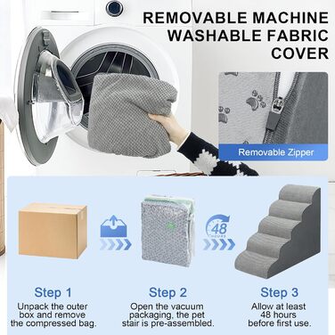 Сходинки для собак та котів, 72 см, 5 сходинок, сірі. Стабільні, з неслизьким покриттям, для доступу на ліжко/диван