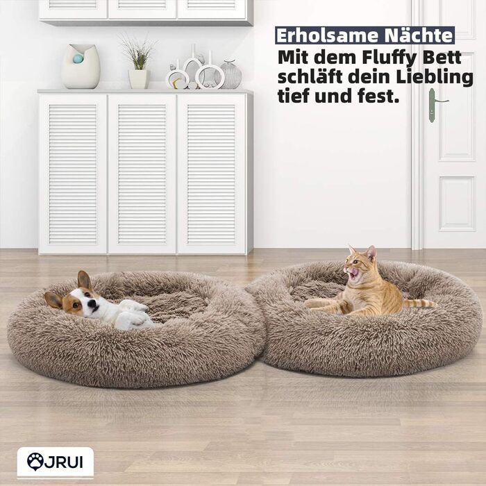 М'яке та затишне ліжко для собак та котів, кругле, плюшеве, ліжко-софа, для маленьких, середніх та великих тварин, ліжко у вигляді пончика, 50x50x20 см, колір: кавовий