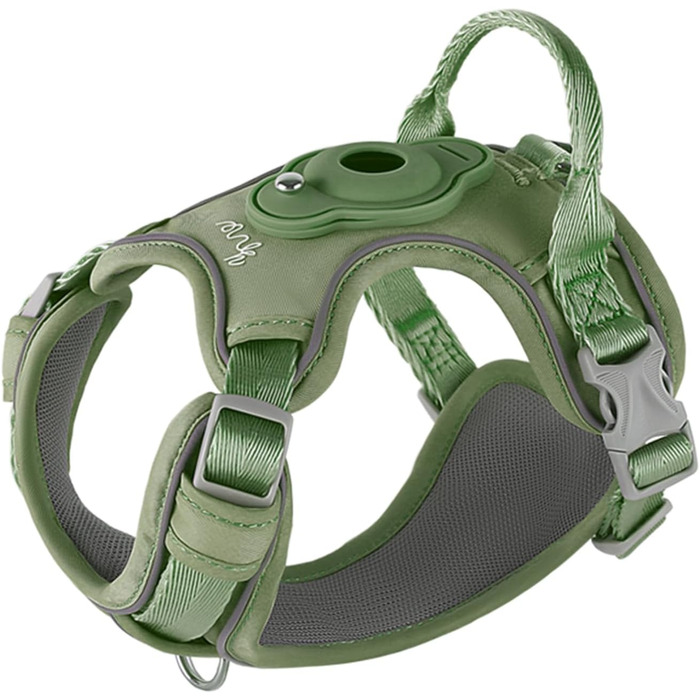 Шлейка для собак TSPRO з тримачем AirTag, регульована нагрудна стрічка для маленьких собак, з зручною ручкою, міцна та світловідбиваюча для прогулянок, бігу, тренувань (Зелена, розмір 2) Розмір 2 (обхват шиї 28.5-42 см, обхват грудей 42-53 см) Зелений