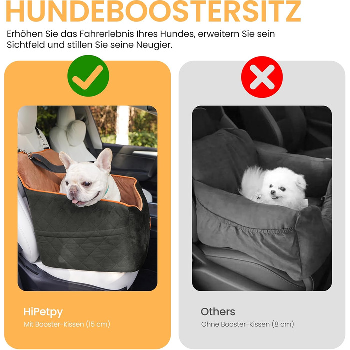 Автокрісло для собак HiPetpy - зручне ліжко для собак до 14 кг з підстилкою, безпечною шлейкою та кишенями для зберігання (колір: коричневий, розмір: маленький)