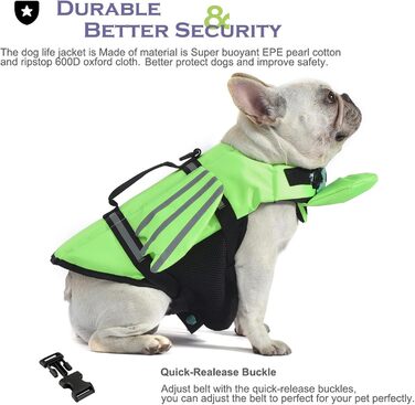 Рятувальний жилет для собак з плавниками, для собак з проблемами підборіддя, легкий та безпечний для водних видів спорту, жилет для собак з ручкою та світловідбиваючими елементами для малих, середніх та великих собак (L, Зелений)