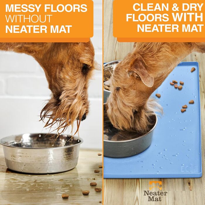 Силіконова підкладка під миску для собак і котів Neater Pet Brands, водонепроникна, захист підлоги, 48,3×30,5 см, блакитна