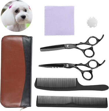 Набір професійних ножиць для грумінгу собак та котів: ножиці для розрідження та прямі, гребінець