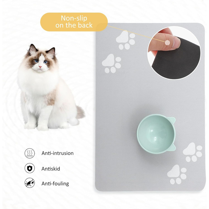 Килимок під миску для собак та котів, суперпоглинаючий, нековзний, миючий, 40x60 см (Світло-сірий)