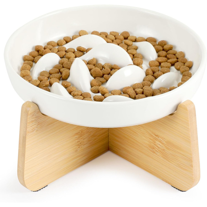 Антислизький годівниця для котів PETTOM з кераміки, повільний годівля, для котів та маленьких собак, білий