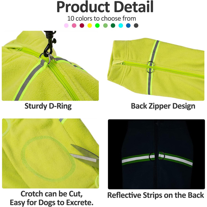 Теплий зимовий пуловер для собак з флісу та світловідбиваючою жилеткою (зелений, XXL)