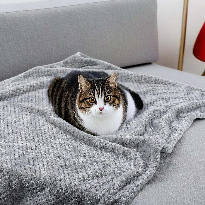 SLSON Ковдри для собак та котів, 70x100 см (сірий та білий) - м'які, двосторонні, для дому та подорожей