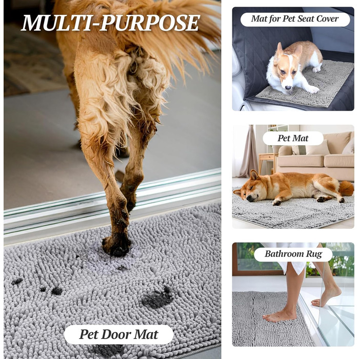 Килимок для собак VIVAGLORY Absorpmax Cleany Mat: поглинаючий, миючий, неслизький, сірий, 80x50 см