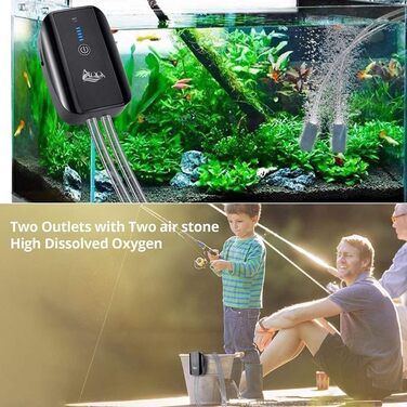 AQQA Акваріумний повітряний насос 5W, тиха багатофункціональна киснева помпа для акваріума та риболовлі