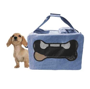 Транспортна сумка для собак та котів, складна, блакитна, розмір M, міцна, дихаюча сітка, комфорт та безпека, 60 x 40 x 40 см, джинсова блакить