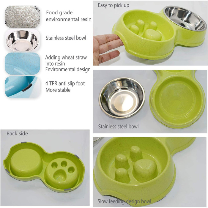 Миска для собак Frenchie Fress, нержавіюча сталь, інтерактивна, для повільного годування, екологічна, білий (зелений)