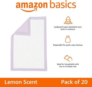 Підкладки для котячого туалету Amazon Basics, 40 шт., швидковисихаючі, фіолетові, без запаху