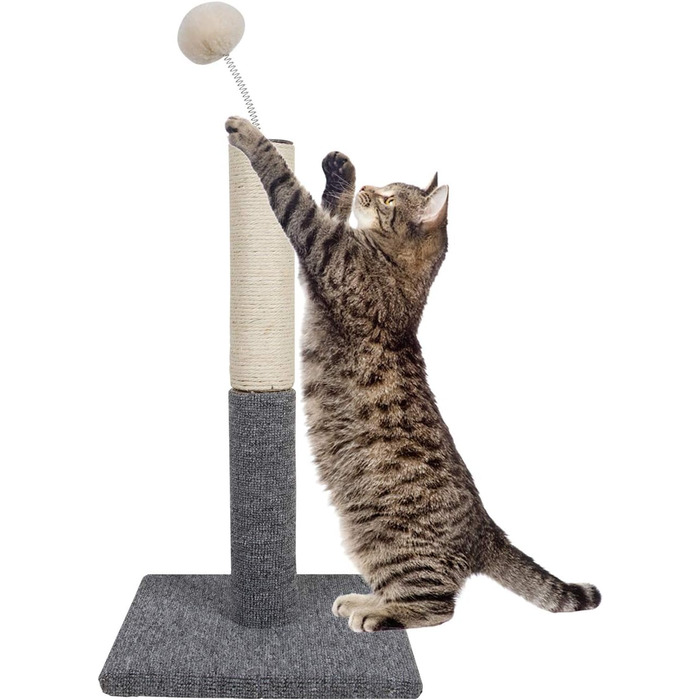 Дімáкa 66.0 см Кігтеточка для котів з сизалю, сіра, з м'ячиком на шнурку