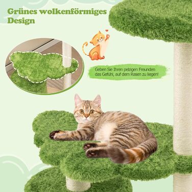 Кігтеточка для котів GYMAX 97 см з печерею, 3-ярусна, з сизалю, з платформою, дерев'яна основа, для дому