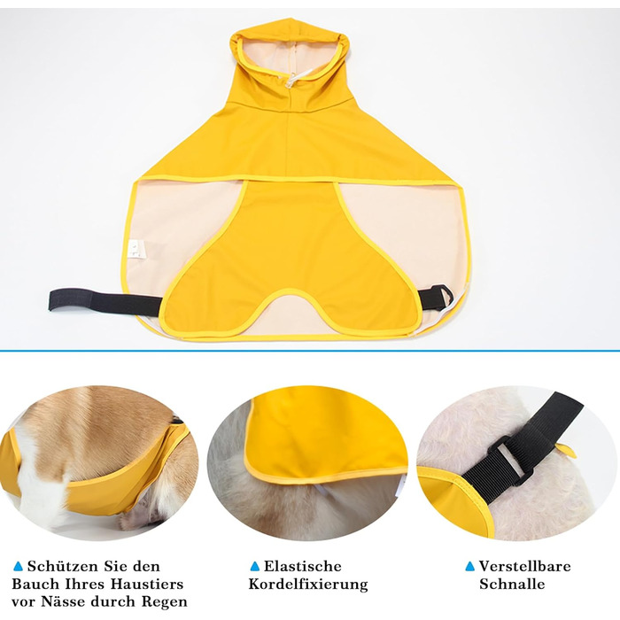 Жовтий дощовик для собак WUFANC 5XL: водонепроникний, з капюшоном та світловідбиваючими елементами