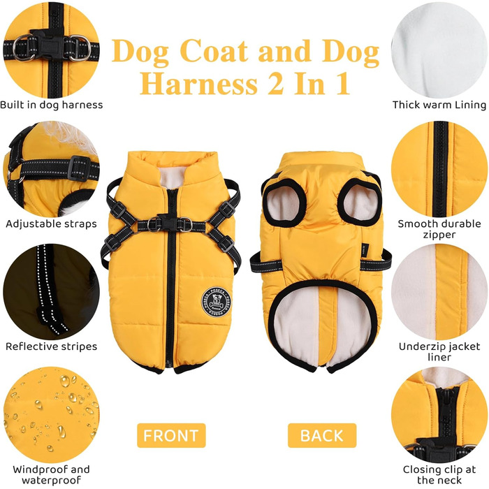 Водонепроникний зимовий одяг для собак: тепла куртка, жилет та манжет для малих, середніх та великих собак. Колір: зелений (L, жовтий)