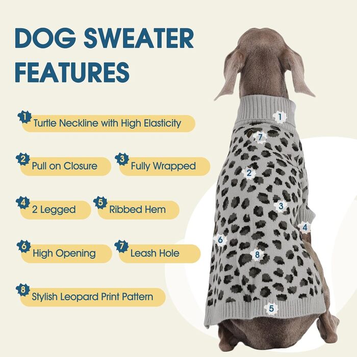 ROZKITCH Пуловер для собак середнього та великого розміру, теплий в'язаний пуловер, зимовий одяг для хаскі, біглів та догів, сірий, розмір L (спинка: 40 см)