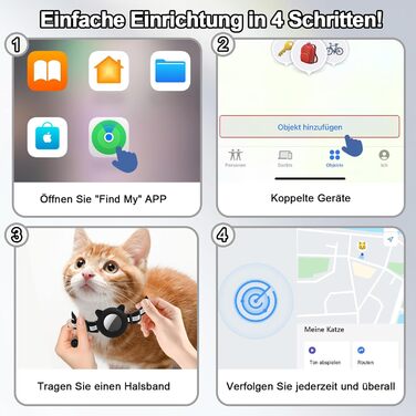 Робофан SmartTag ошийник для кота з GPS трекером, відбиваючий, сумісний з Apple Find My (тільки iOS), чорний