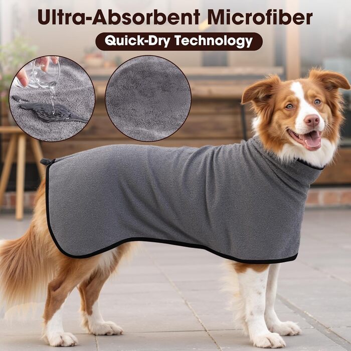 Рушник для собак, мікрофібра, середні та великі породи - сірий, швидко сохне, супер вбираючий, для собак та котів (чорний, XXL) XXL сірий (чорна сторона)