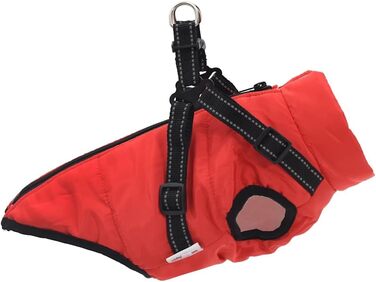 Водонепроникний дощовик для собак VidaXL з шлейкою, червоний, зимовий, теплий