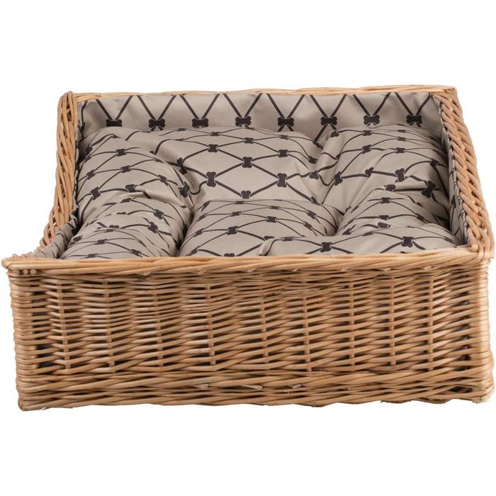 Корзина для собак та котів з плетеної лози, лежанка, 80x50 см, з подушкою (Бежевий)