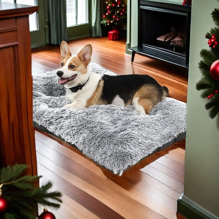 М'яке собаче ліжко для великих та середніх собак, плюшеве крісло-подушка для собак, товсті собачі матраци з неслизьким дном, пухнасте ліжко для домашніх тварин, можна прати та заспокоює (сірий, 80x118 см)