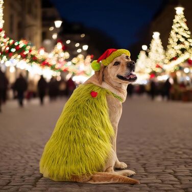 Костюм для собак з новорічною шапочкою, для собак та котів, костюм на Хелловін, костюм для маленьких, середніх та великих собак, розмір 4XL, зелений, обхват грудей 88 см