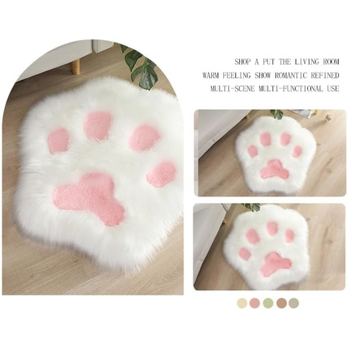 Килимок з імітацією собачих лапок, штучне хутро, 70x70 см, білий