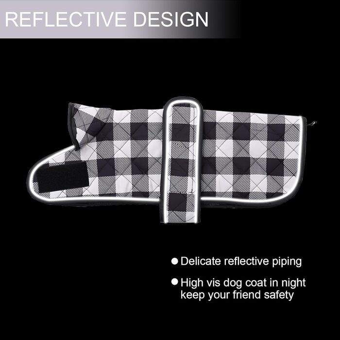 Водонепроникний теплий дощовик для такси для дрібних собак, тепла підкладка з флісу, регульований, чорно-білий, M (довжина спини 42-45 см)