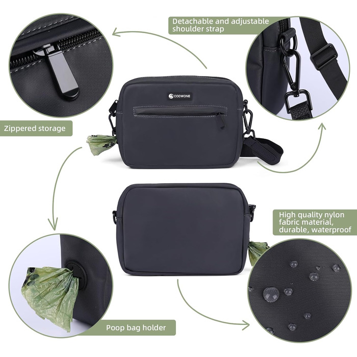 Сумка для ласощів для собак COOWONE, водонепроникна, з дозатором кульок, для прогулянок та тренувань (темно-сірий)