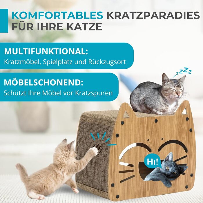 Будиночок-кіготь для котів Ultiness® з ігровим майданчиком, 44x25x38 см. Кліма-кіготь для котів, аксесуари для котів, іграшки для котів